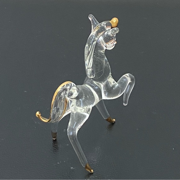 Vintage Clear Spun Glass Gold Gilt Unicorn Mini Figurine - Picture 7 of 11